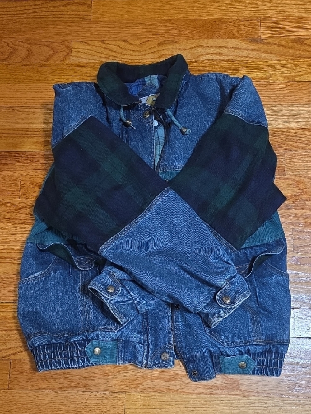 Men's Blue Denim Vintage Jacket with Plaid Lining - Picture 4 of 4